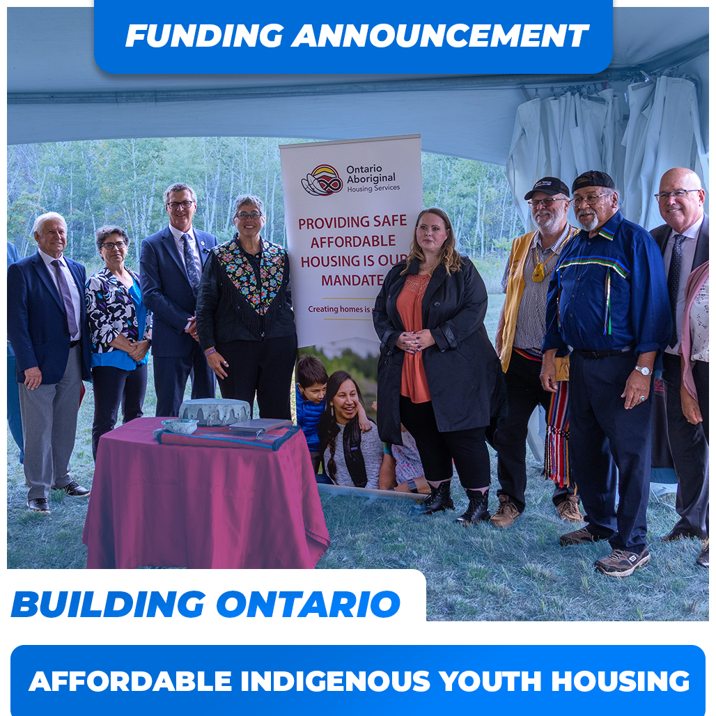 A featured image showing MPP Kevin Holland, Minister Steve Clark, and various local leaders at the ISHP announcement event for youth housing, with the text 'Funding Announcement' prominently displayed. This image symbolizes a collective commitment to improving housing conditions for youth through collaborative funding efforts.