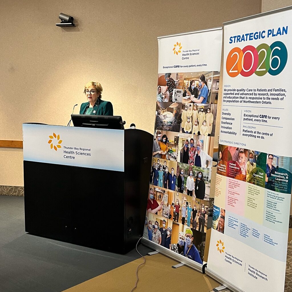 A photo of PA Robin Martin announcing $2 million in investments to increase access to pediatric services for children and youth in Thunder Bay.